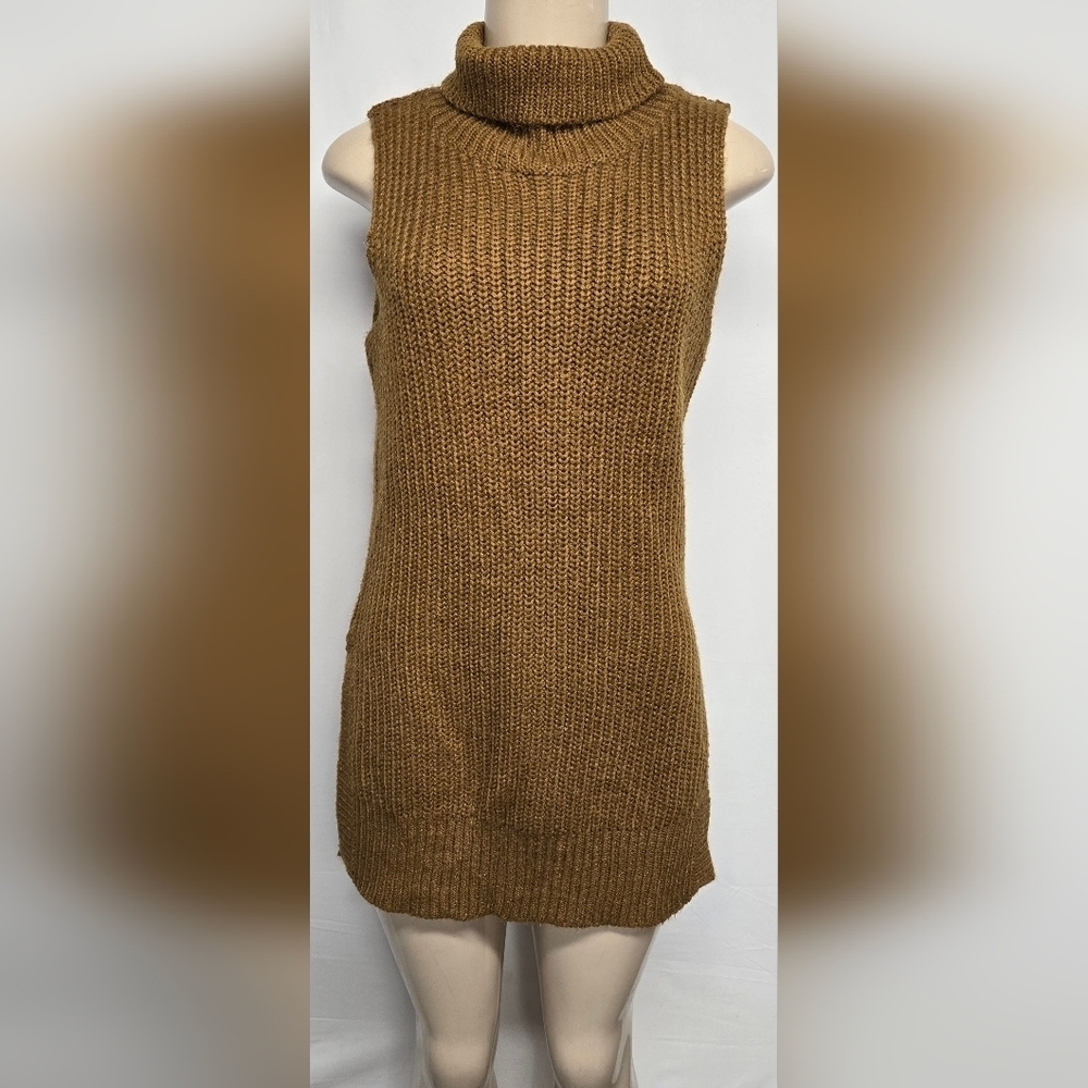 Monki XS Knit Turtleneck Sweater Long Length Sleeveless Side Vent Slits